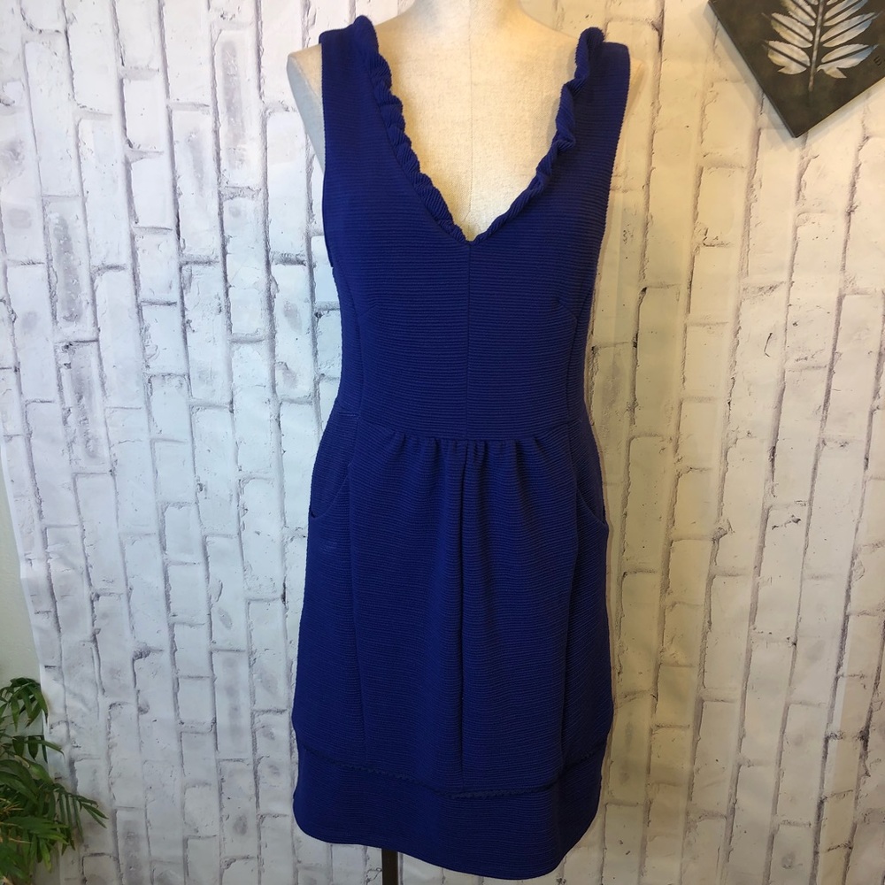 Anthropology Maeve Royal blue midi deep V dress